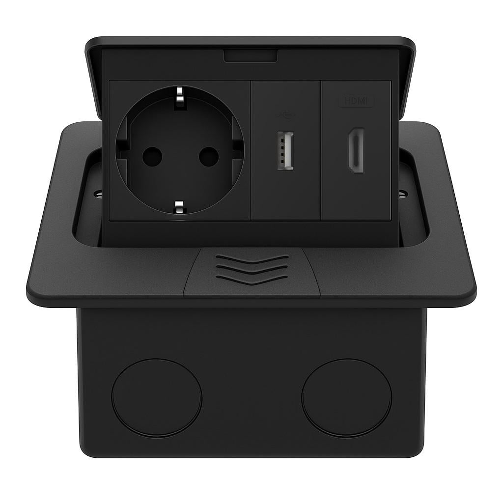 Розетка напольная LIVOLO с USB/HDMI встроенная IP44 алюминий Черный (VL-SHS016-TC.HD.UA-BP-B)