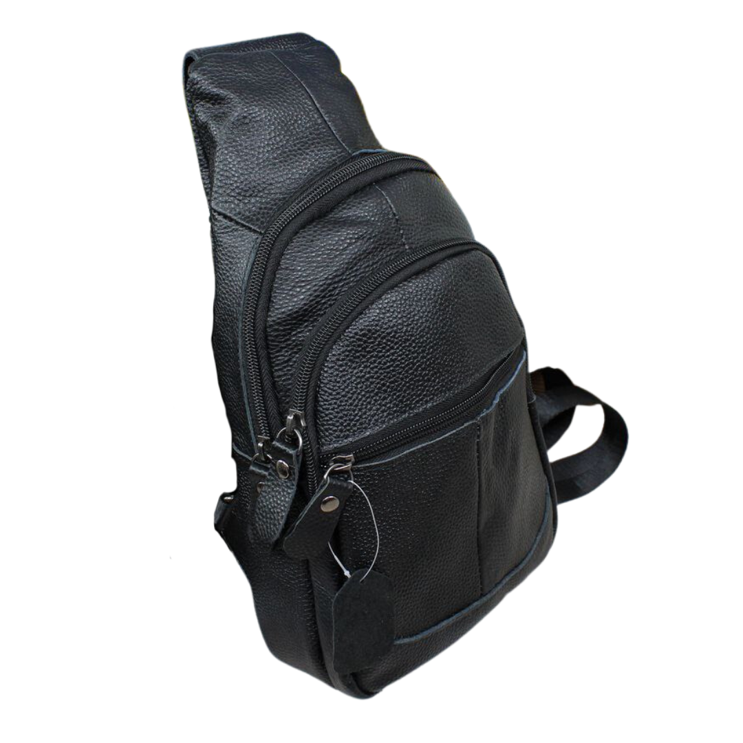 Сумка слинг через плечо мужская из натуральной кожи Черный (мод 2)