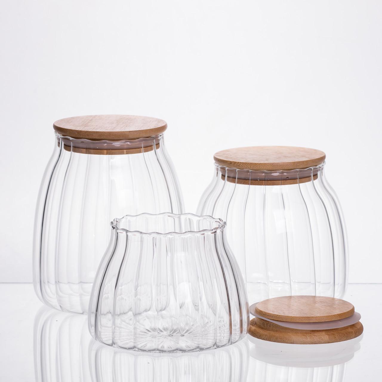Набір банок для сипучих продуктів скляні з бамбуковими кришками 3 штуки 0,5/0,8/1 л (64486-56)