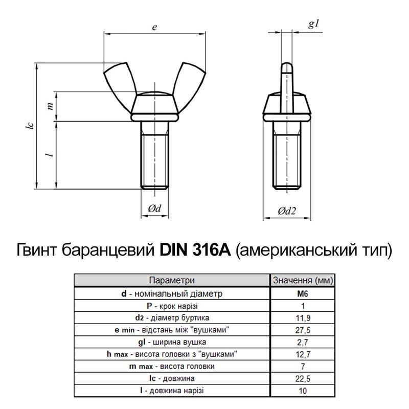 Винт барашковый Metalvis М6х10 DIN316A сталь оцинкованный полная резьба шаг 1 25 шт. (5K20000005KO60102A) - фото 2