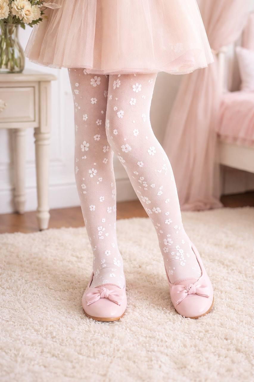 Колготи капронові для дівчинки Day Mod з квітами 5-6 років 106-118 см Білий (2125003 )