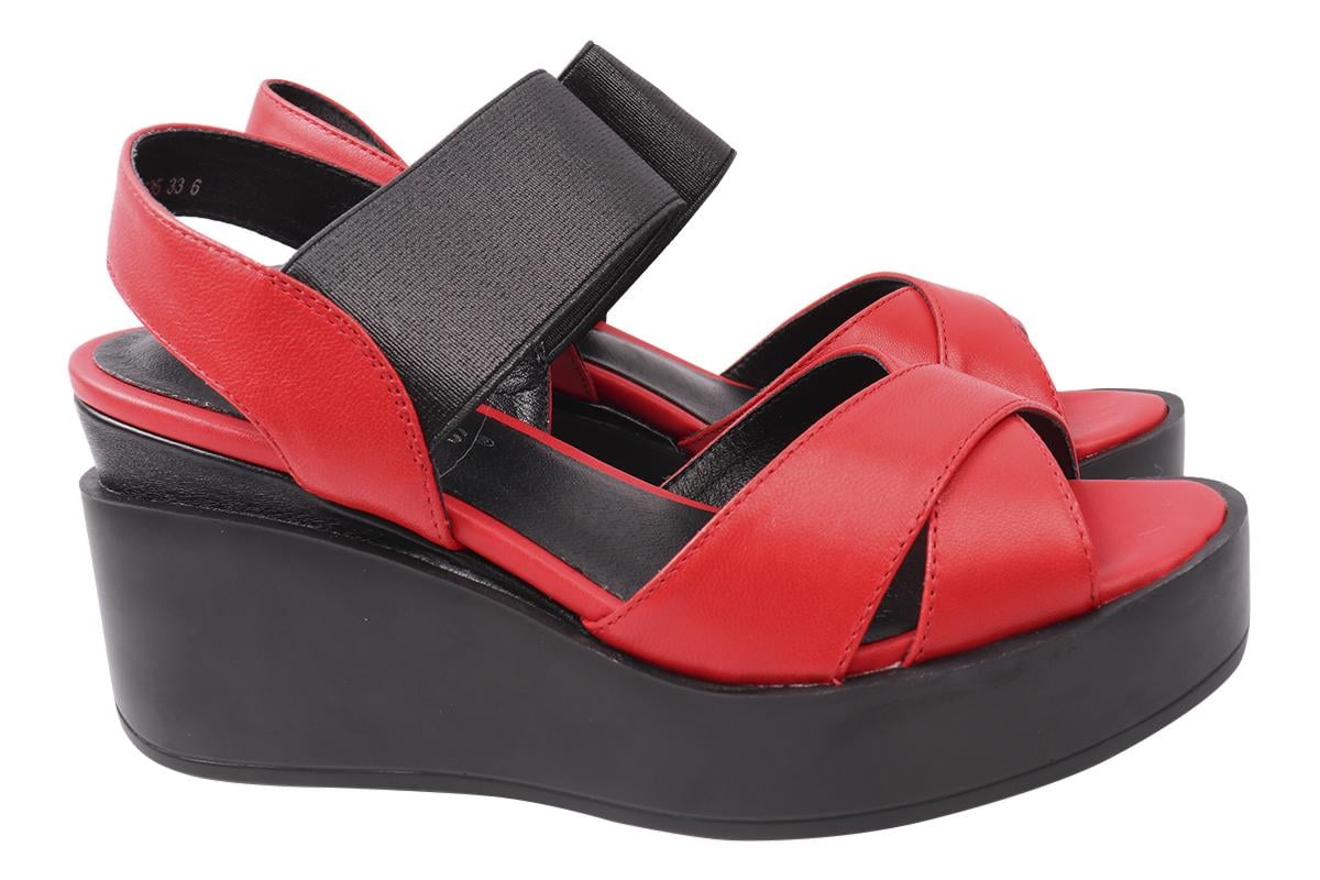 Босоножки женские Erisses из кожи на платформе с открытой пятой р. 34 Красный (894-20/22LBC)