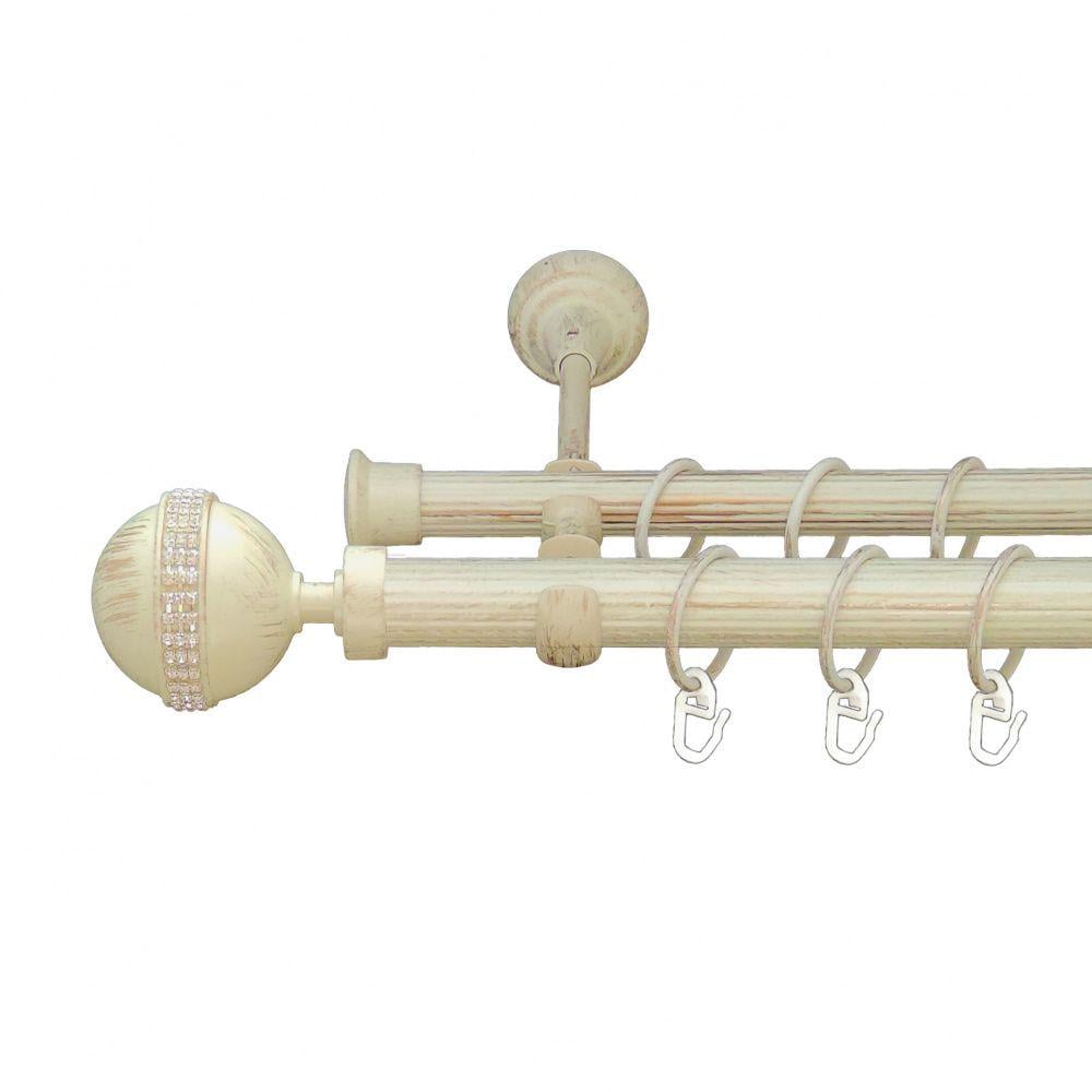 Карниз металлический Orvit Авея двухрядный открытый/рифленая труба/кольцо металлическое Белое Золото 25/19 мм 160 см (6951218)