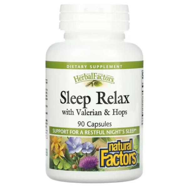 Натуральная добавка Natural Factors Herbal Factors Sleep Relax with Valerian & Hops 90 сaps. (000022121)