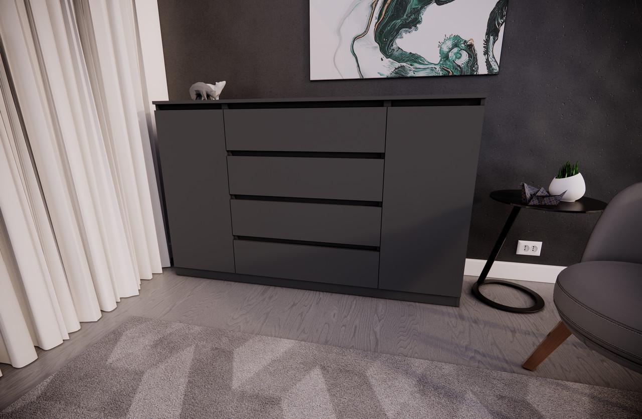 Комод MEBEX на 4 шухляди з боковими тумбами 160х40х100 см Сірий темний (VERTO4B1600DG)