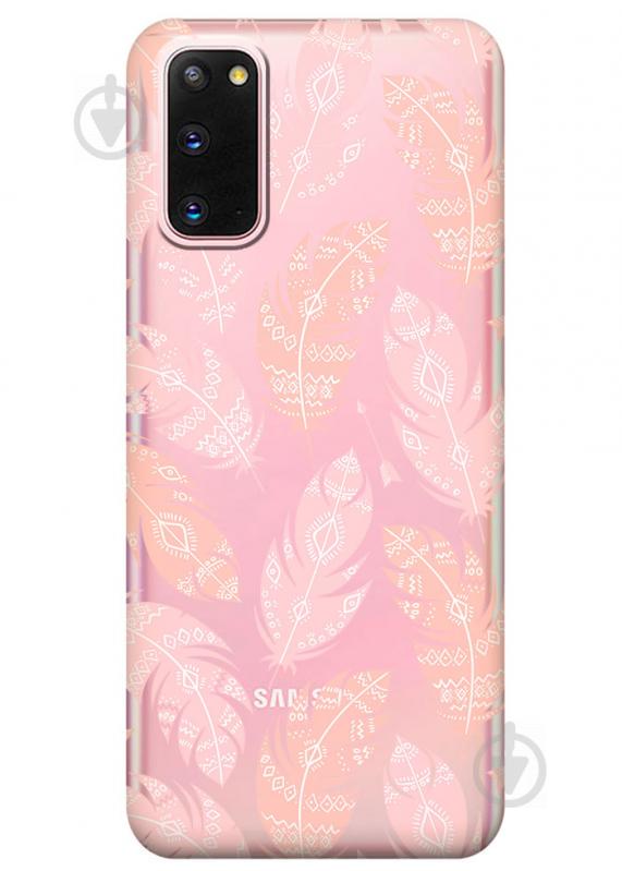 Прозрачный силиконовый чехол iSwag для Samsung Galaxy S20 с рисунком - Розовые перья (M1001)