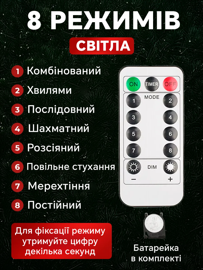 Гирлянда-мишура новогодняя Хвойная лапа 20 м 600 led от сети с пультом зеленый провод для елки Золото (Е500308) - фото 6 Гирлянда-мишура новогодняя Хвойная лапа 20 м 600 led от сети с пультом зеленый провод для елки Золото (Е500308) - фото 6