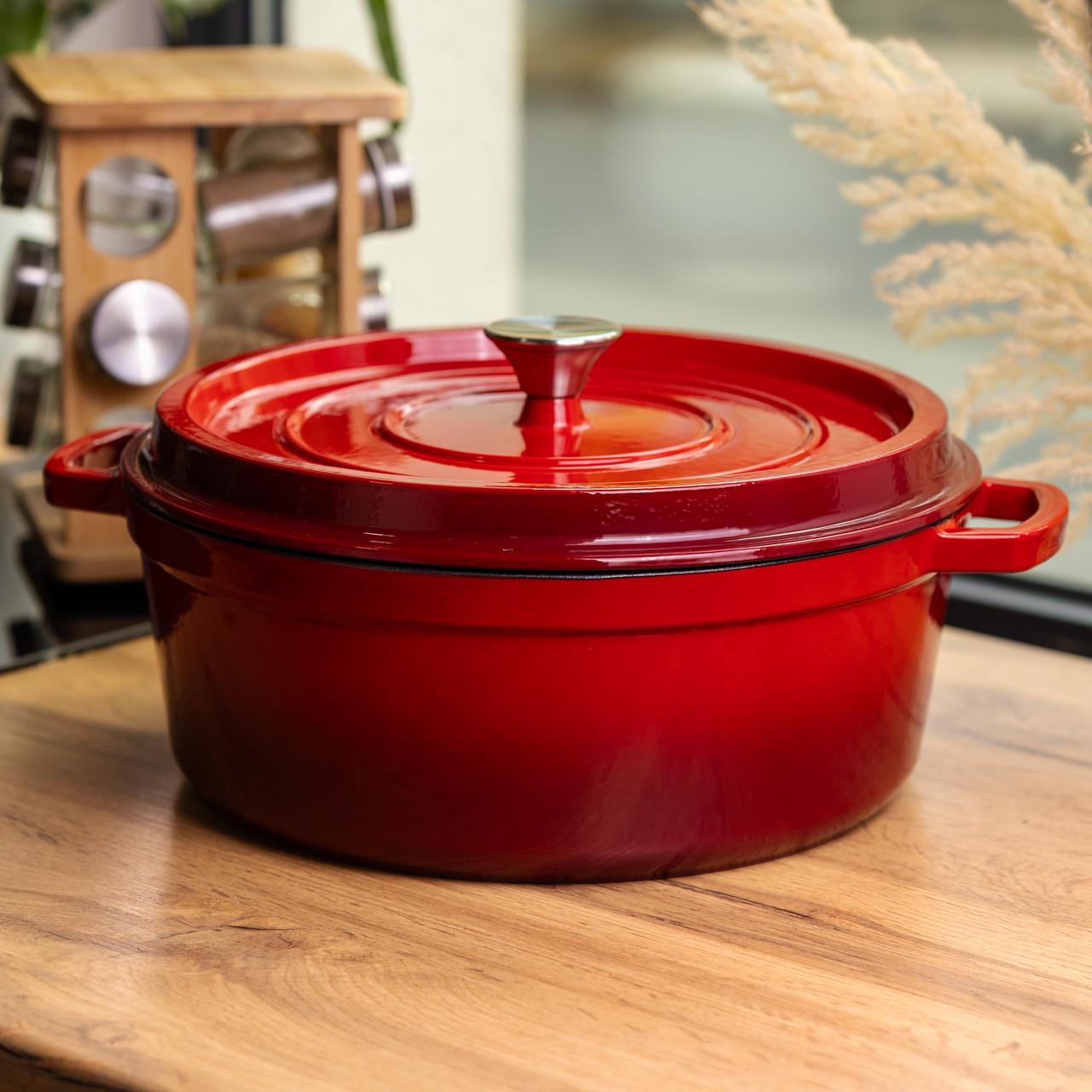 Кокотница чугунная эмалированная 7,5 л Красный (HP-FLG-7 RED)