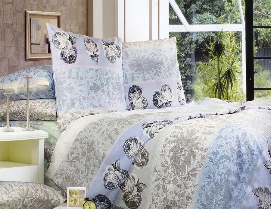 Комплект постельного белья двуспальный Еней-плюс Т0395 Голубой/Серый