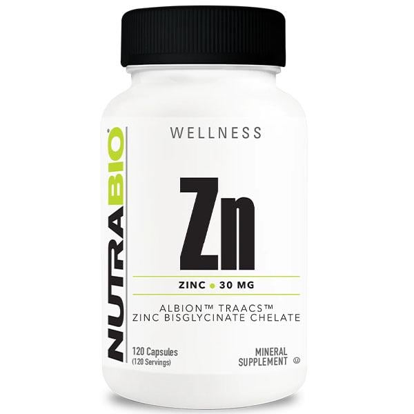 Микроэлемент Цинк для спорта NutraBio Zinc Bisglycinate Chelated 30 мг 120 капс. (000027161)