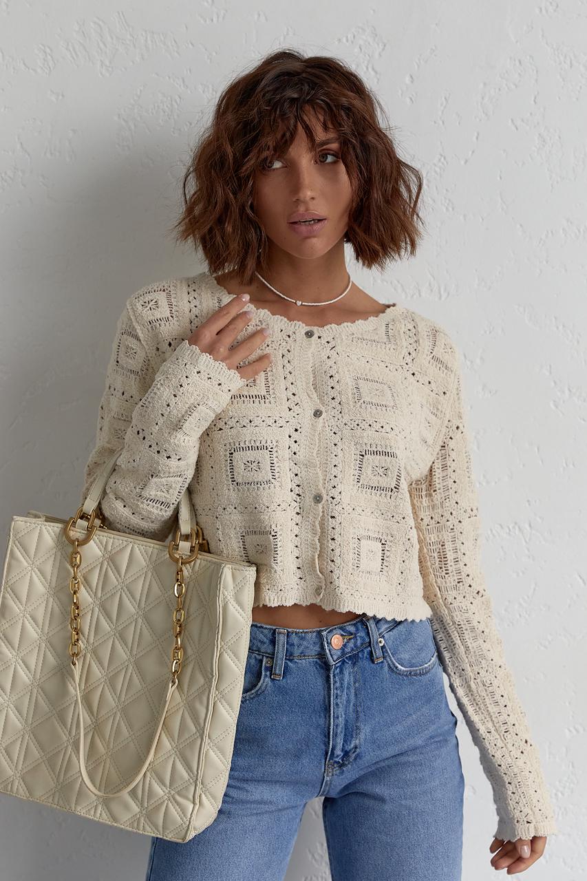 Кардиган короткий на пуговицах L Бежевый (11352434) - фото 8 Кардиган короткий на пуговицах L Бежевый (11352434) - фото 8