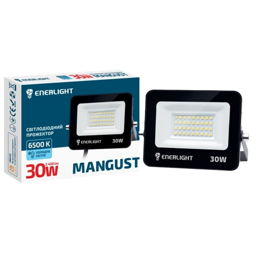 Прожектор світлодіодний Enerlight MANGUST 30 Вт IP65 2400Lm 6500К Чорний (29079565)