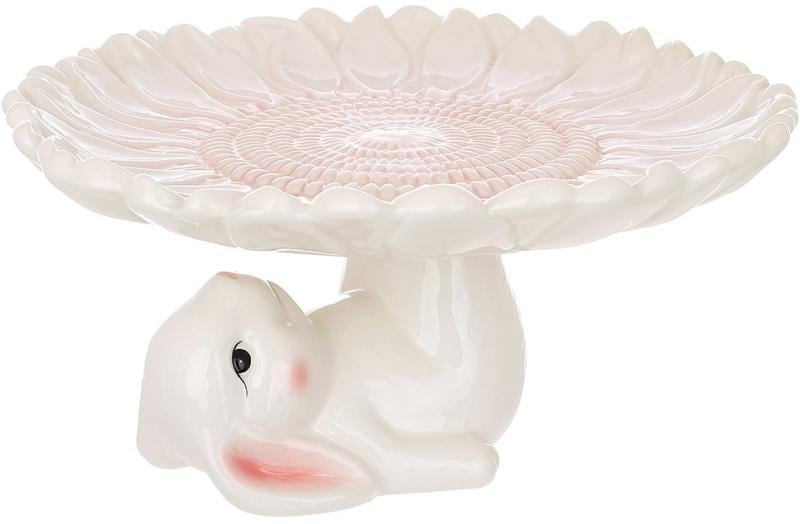 Подставка для торта/кулича милый кролик керамическая 26 см Белый с розовым