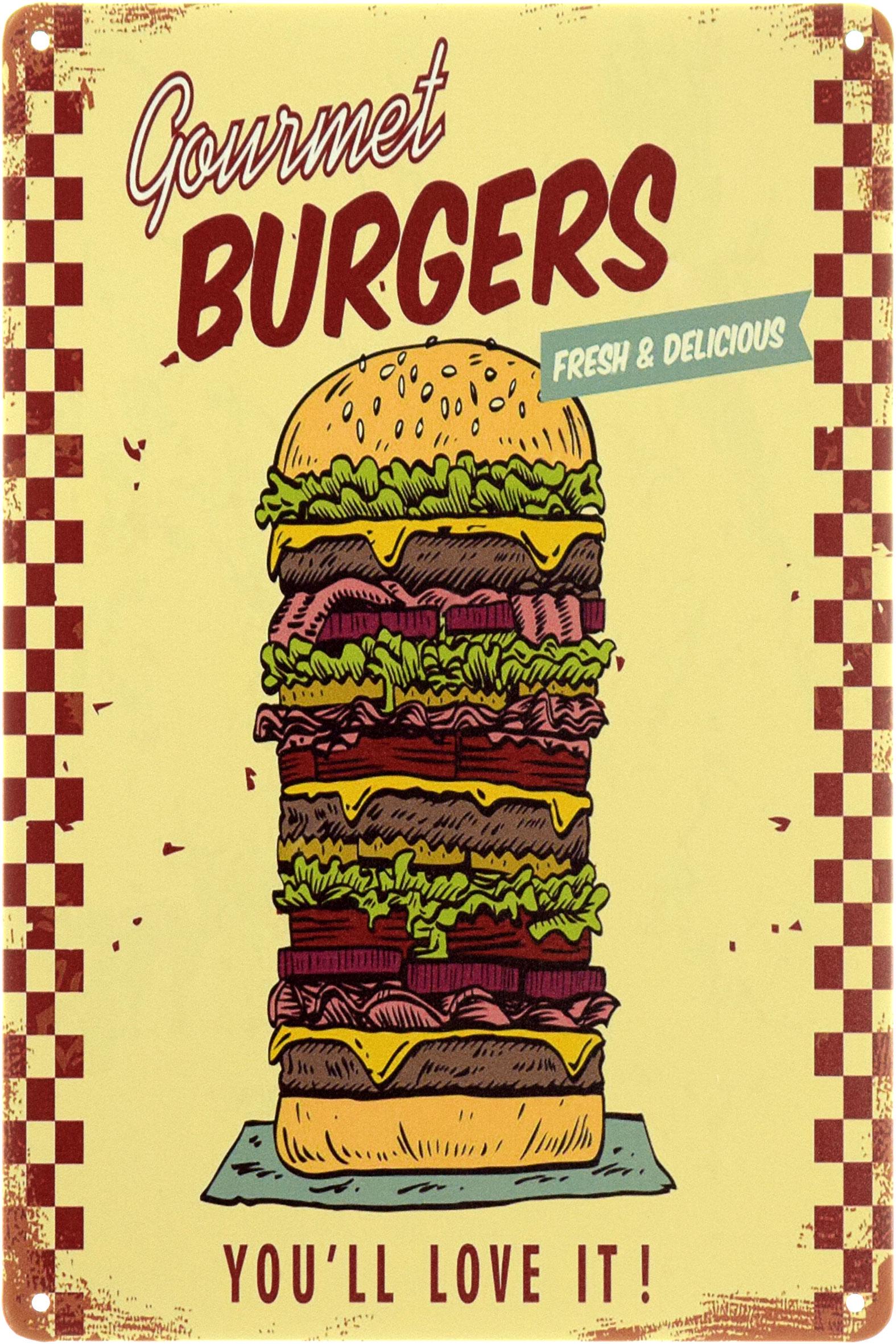 Табличка металлическая "Gourmet Burgers Fresh&Delicious" 20x30 см (ms-104036)