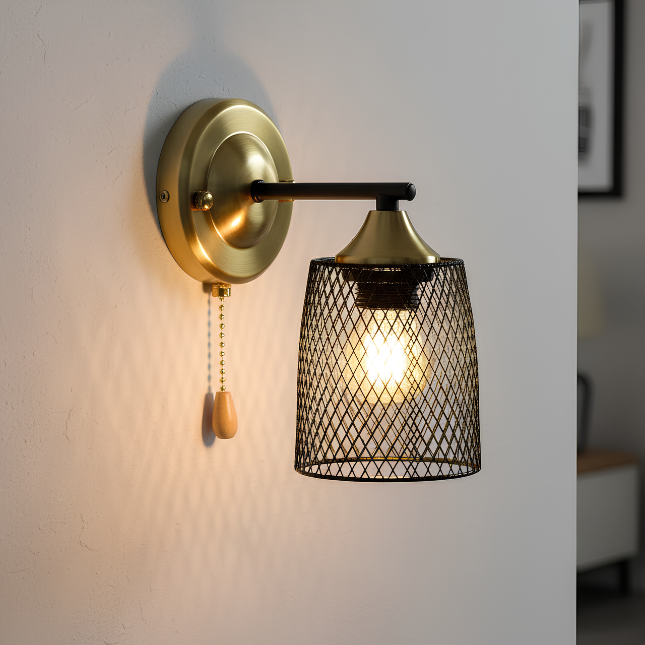 Бра Valeso с металлическим плафоном в сетку под лампу Е27 Черный/медный (B A4437/1W BK+COP)