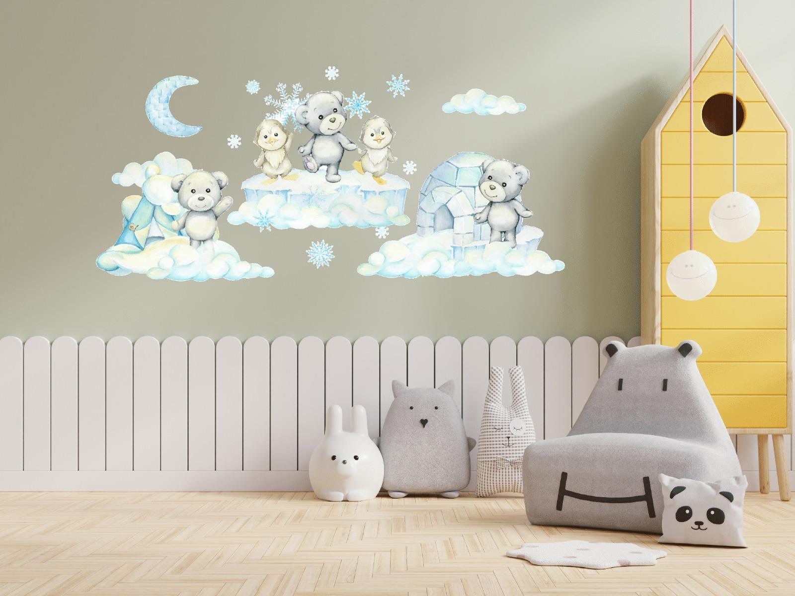 Наклейки вінілові Ведмежата та пінгвіни декоративні в дитячу кімнату 30х90 см Наклейки вінілові Ведмежата та пінгвіни декоративні в дитячу кімнату 30х90 см