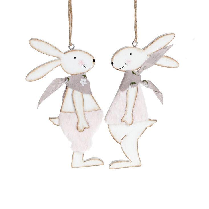Декор пасхальный на подвесе BonaDi Зайчик 15 см 2 шт Бело-розовый (781-981)