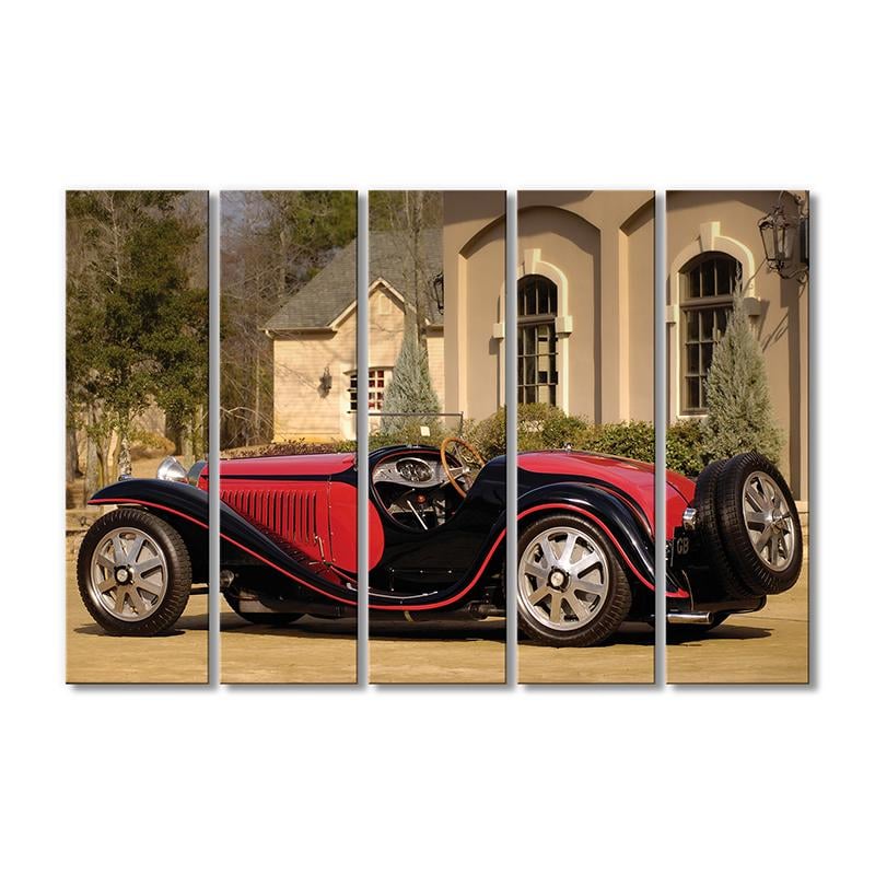 Модульная картина 1934 Бугатти Тайп 55 Родстер возле усадьбы 5 модулей 80x120 см