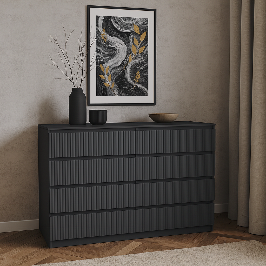 Комод К9 8Я SENAM 980х1600х430 мм корпус ДСП Серый Графит фасад МДФ краска RAL7012 Серый фрезерование Плаше Грос
