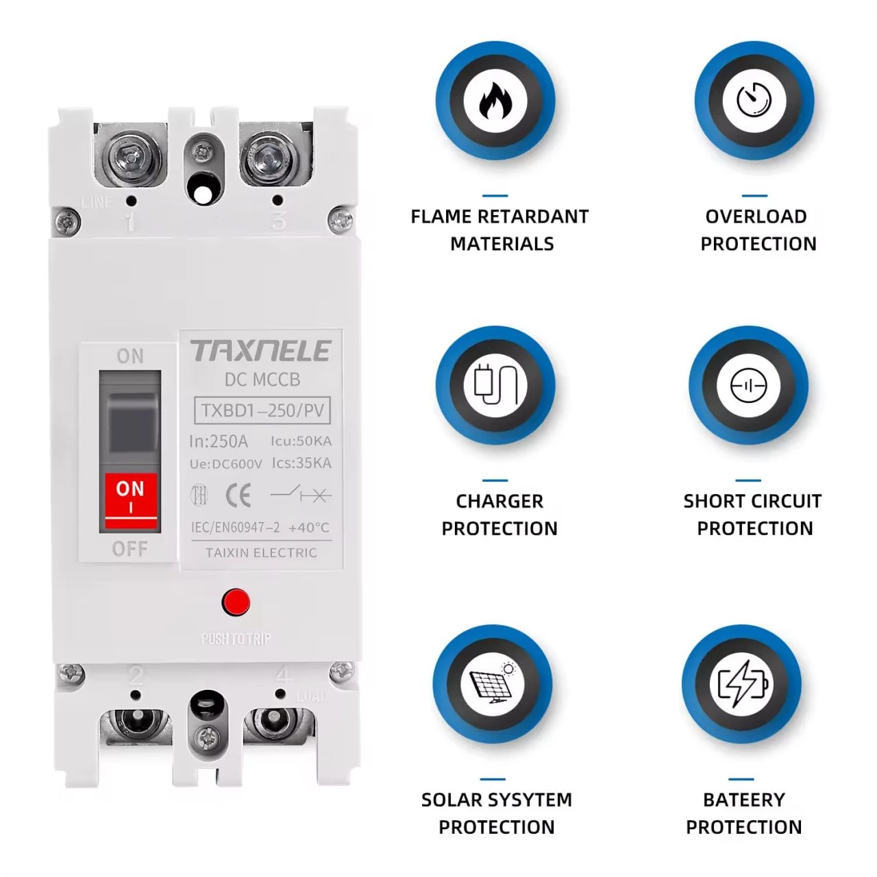 Выключатель постоянного тока TAXNELE Dc Mccb TXBD1-250/PV 2p 150A автоматический - фото 2