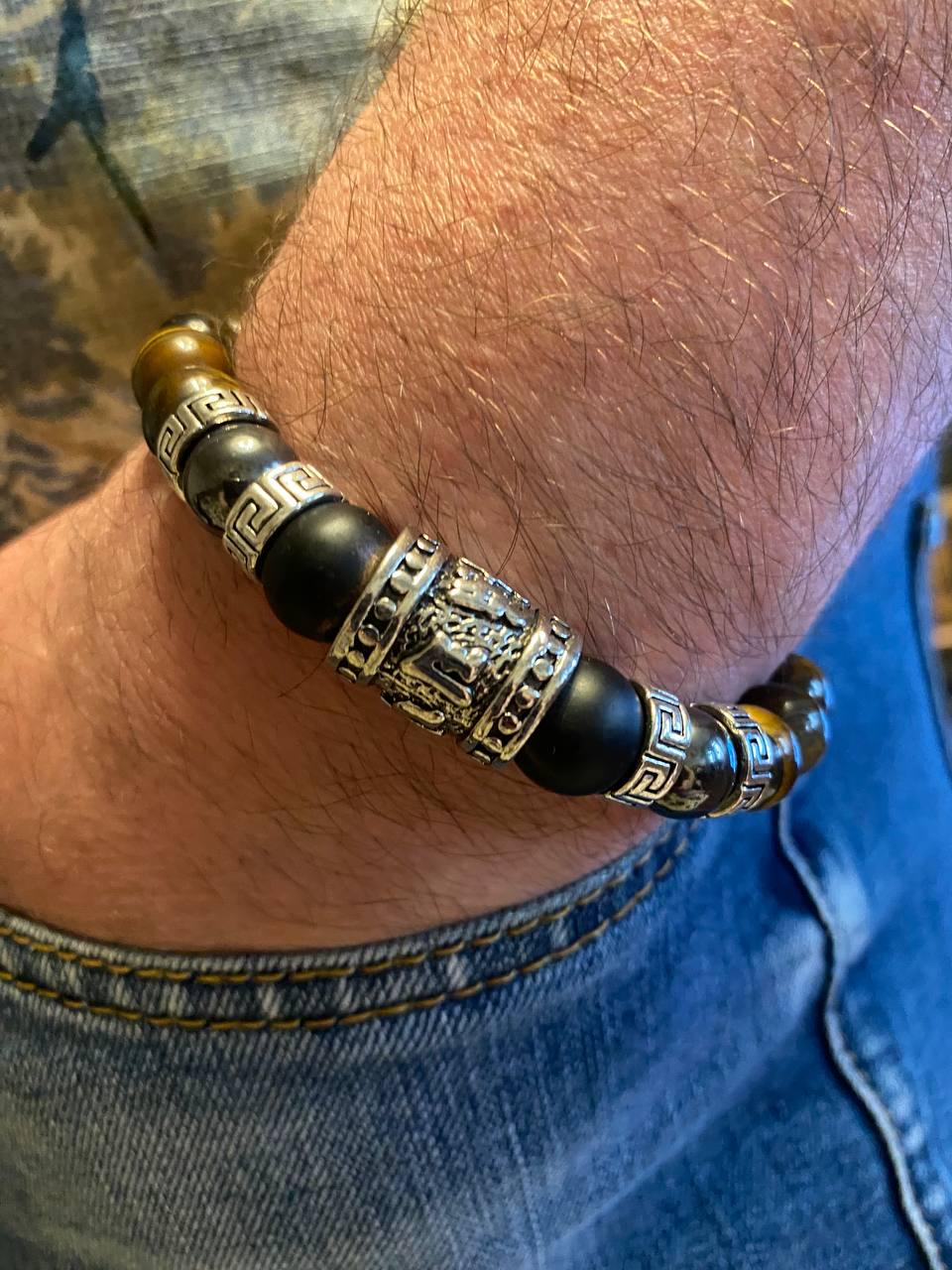 Браслет LITAURS из натуральных камней оникс/тигровый глаз/гематит и металлическими вставками М 15-17 см (241210) - фото 2 Браслет LITAURS из натуральных камней оникс/тигровый глаз/гематит и металлическими вставками М 15-17 см (241210) - фото 2