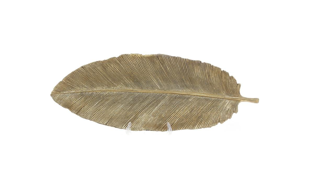 Блюдо декоративное Перо полистоун 37,5х13,5х3,5 см Состаренное золото (BD-450-802)
