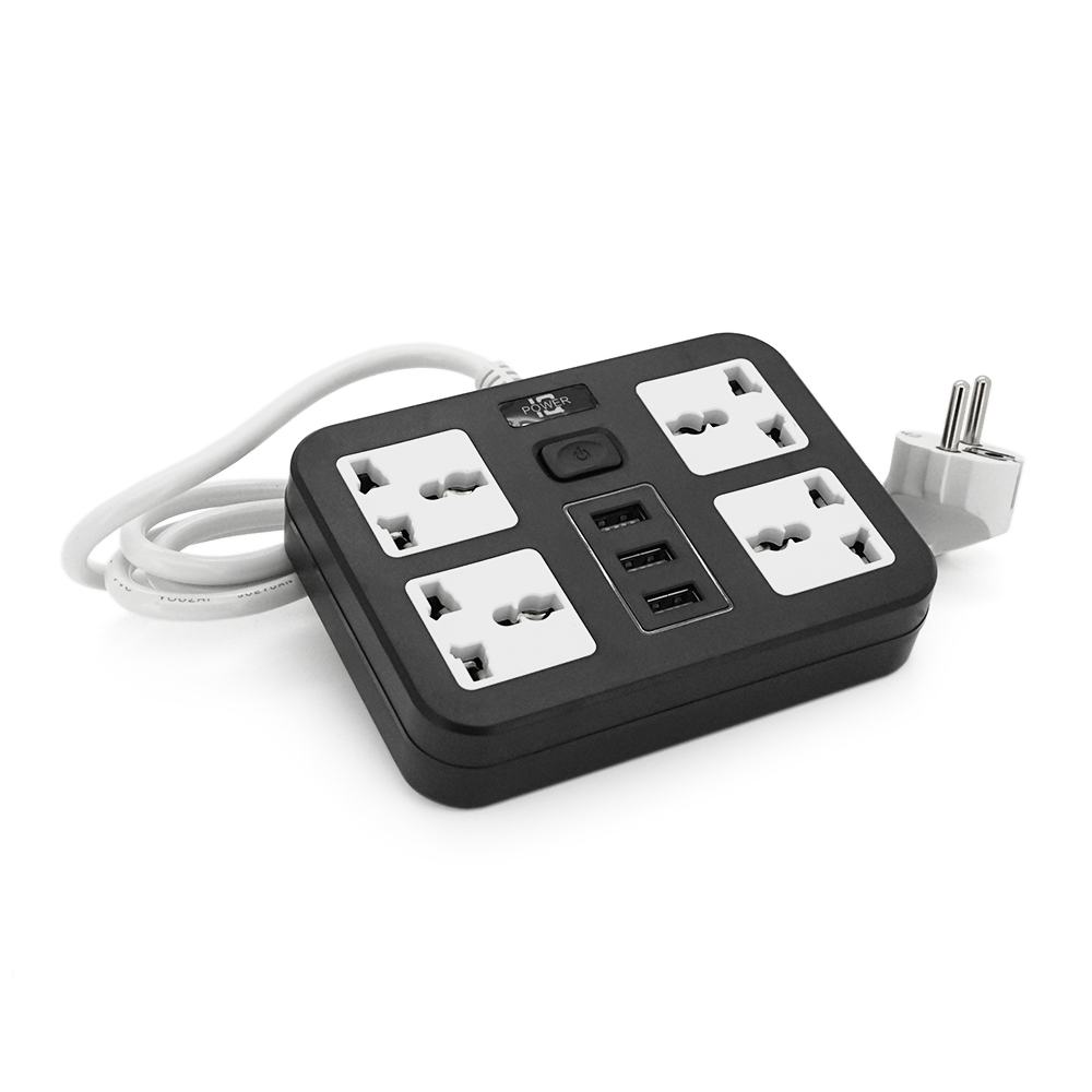 Удлинитель VOLTRONIC USB 4 розетки/3 USB 2500 Вт 2 м 3х0,75 мм Черный (YUT_V2172)