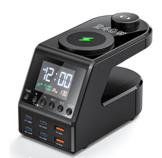 Зарядная станция многоканальная H688 240W LCD с беспроводной зарядкой 4хType-C и 2хUSB Черный (719349)