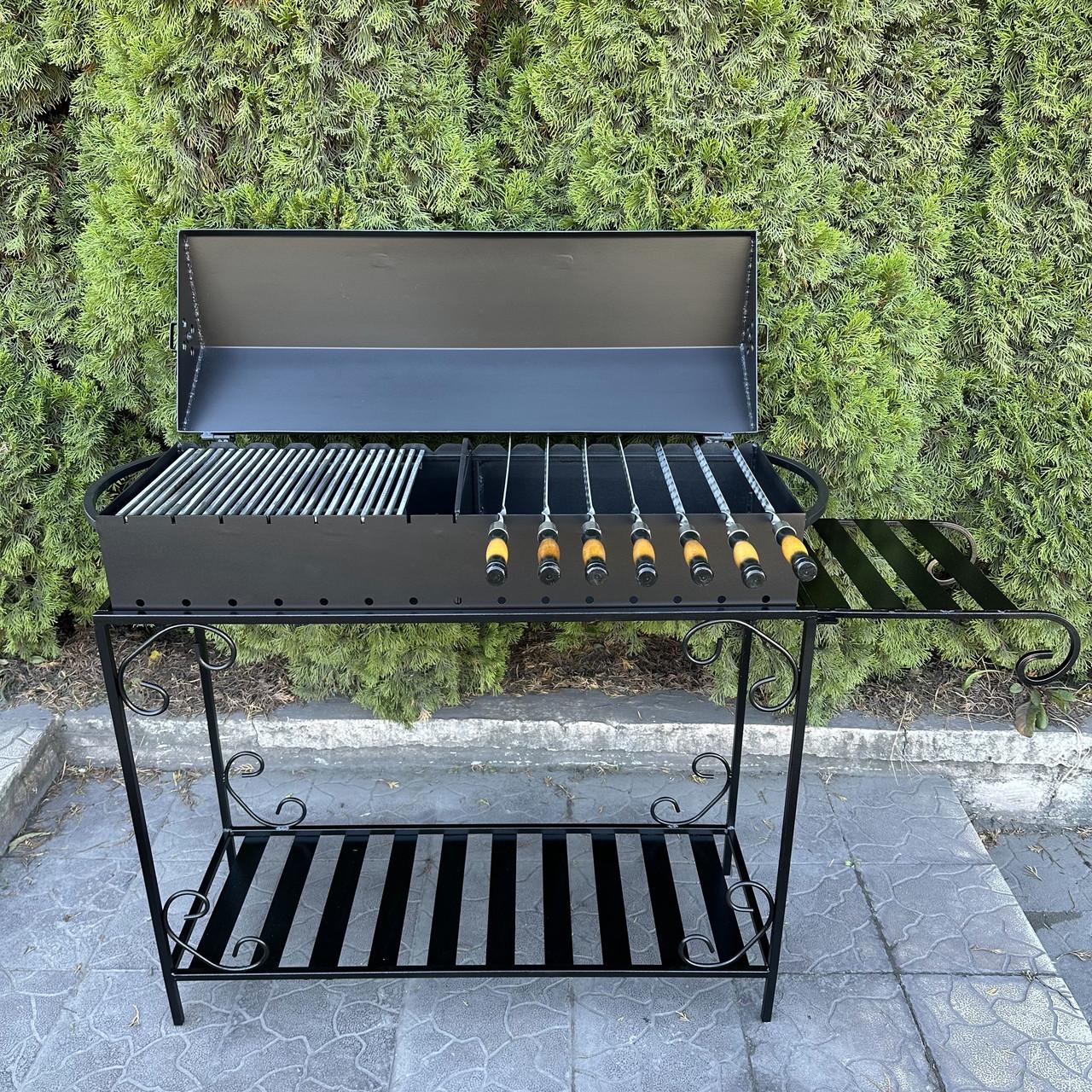 Мангал-барбекю Metalzavod Гефест на 15 шампурів 3 мм на дровниці 151,5х39,5х106,5 см (MBD15-3) - фото 4