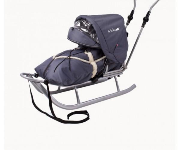 Дитячі санки Adbor Piccolino з ручкою конвертом та капюшоном Сірий - фото 2