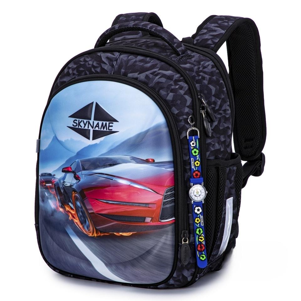 Школьный рюкзак для мальчика Winner One SkyName Спортивная машина жесткий каркас Черно-серый (R4-417)
