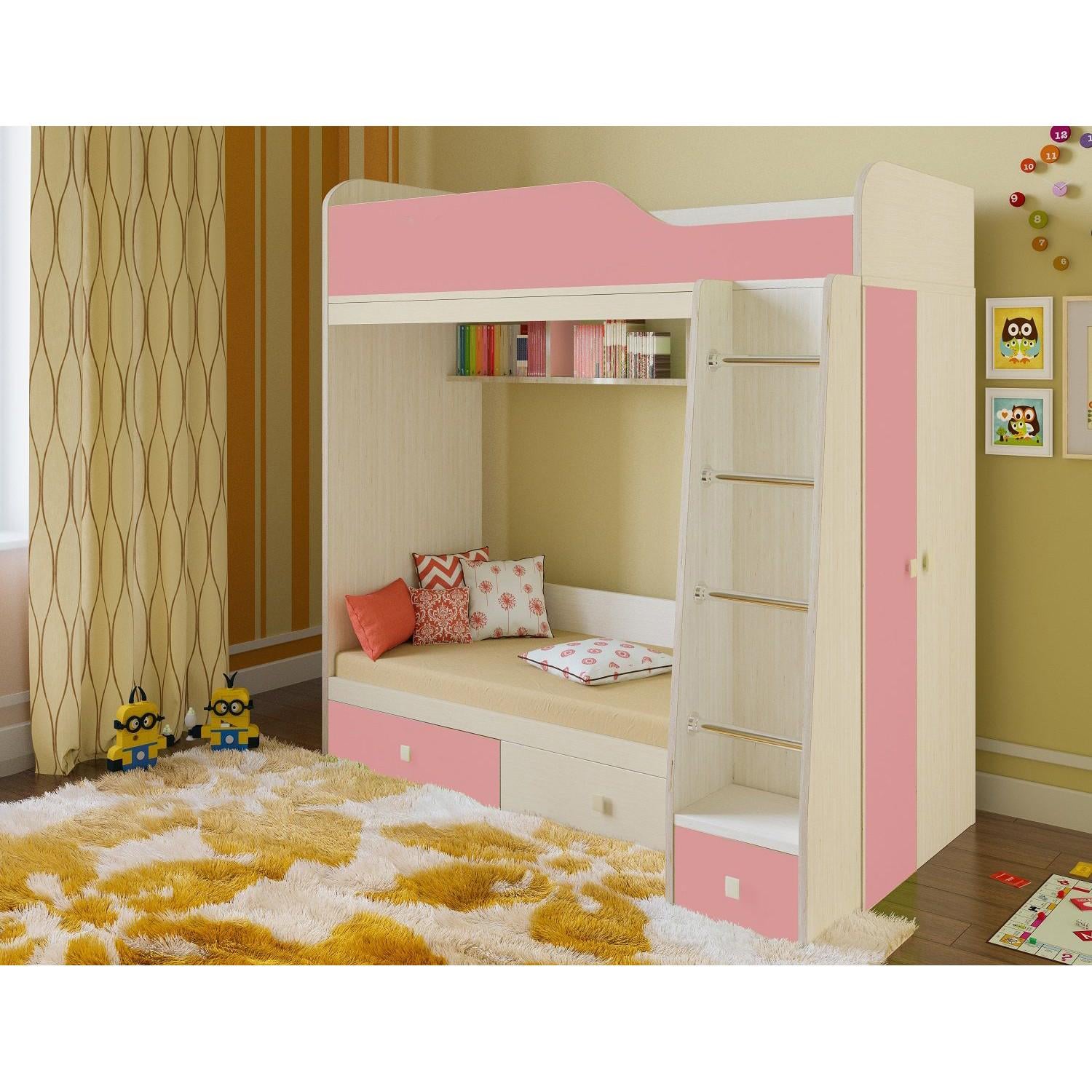Кровать-чердак детский со шкафом и полками 80x195/80x160 см (D-030)