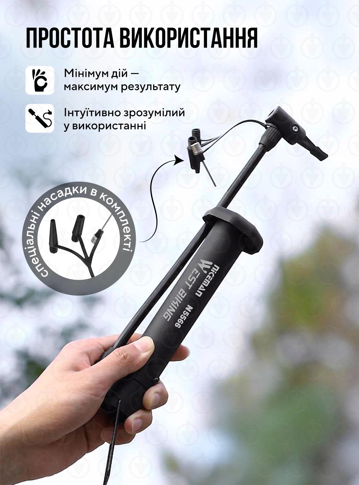 Міні насос для велосипеда ручний з насадками 80 PSI West Biking компактний портативний Чорний (73573) - фото 5 Міні насос для велосипеда ручний з насадками 80 PSI West Biking компактний портативний Чорний (73573) - фото 5