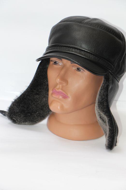 Шапка мужская натуральная из овечьей шерсти и кожи (29202)