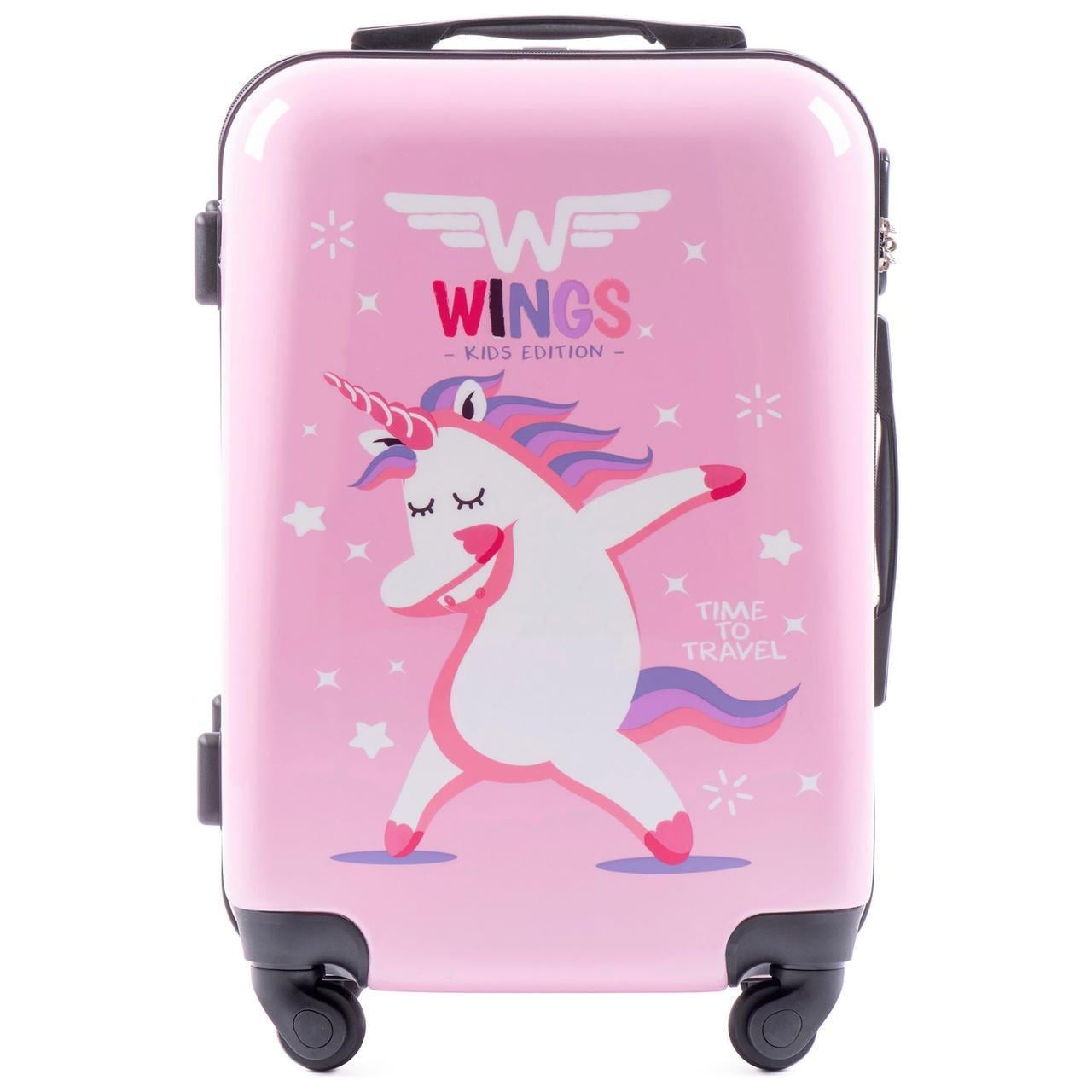 Валіза дитяча Wings Unicor Kids Edition пластикова ручна поклажа на 4 колесах Рожевий