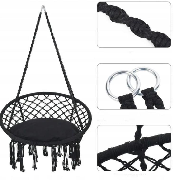 Кресло-гамак подвесное бразильское Bonro B-092-2 120 кг и подушка Черный - фото 4