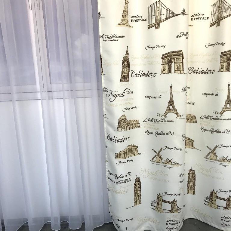 Готовые шторы ALBO с принтом Города 150x270 см 2 шт. Бежевый - фото 2