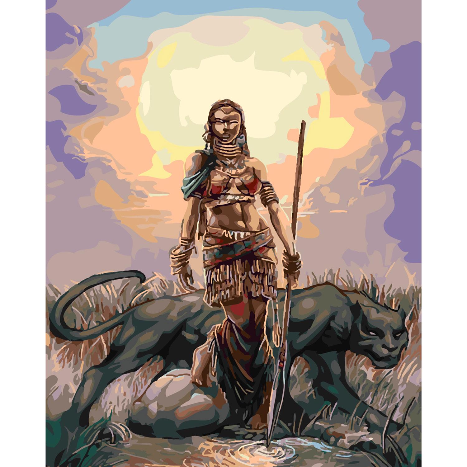 Картина по номерам Strateg Премиум Охотница с пантерой с лаком 40х50 см (SY6106)