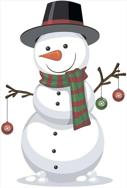 Наклейка ростовая фигура Снеговик в шляпе