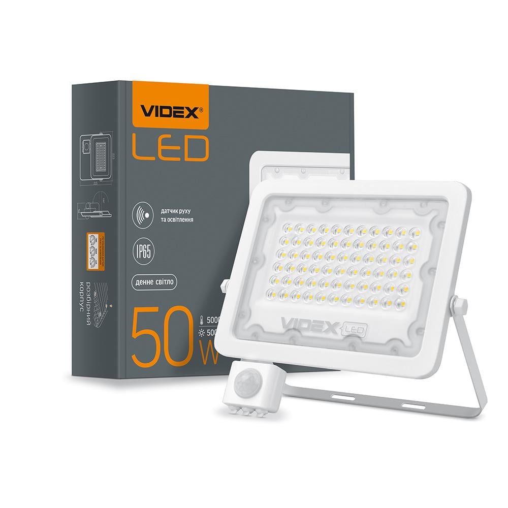 Прожектор светодиодный с датчиком движения и освещенности Videx F2e 50W 5000K (VL-F2e505W-S)