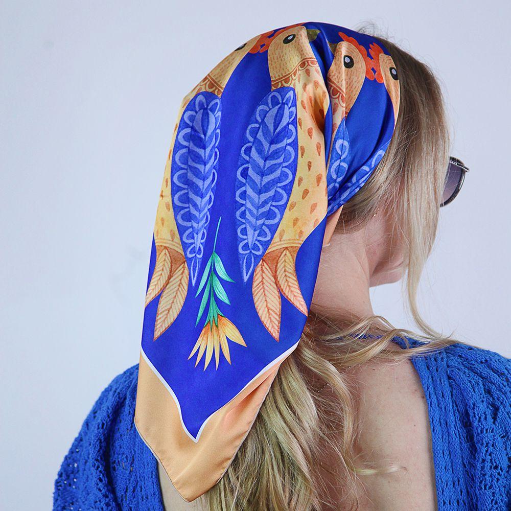 Платок шелковый Presentville Птицы на синем фоне 68х68 см (HUST_25M001) Платок шелковый Presentville Птицы на синем фоне 68х68 см (HUST_25M001)