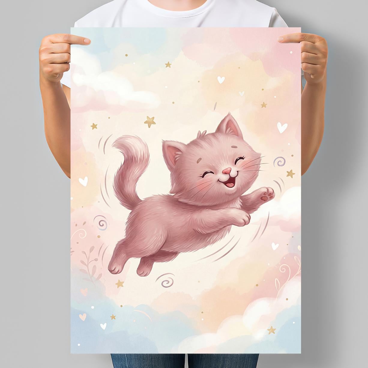 Постер для детской комнаты Розовый котик в облаках 42x60 см A2 без рамки (DYT098_A2) Постер для детской комнаты Розовый котик в облаках 42x60 см A2 без рамки (DYT098_A2)