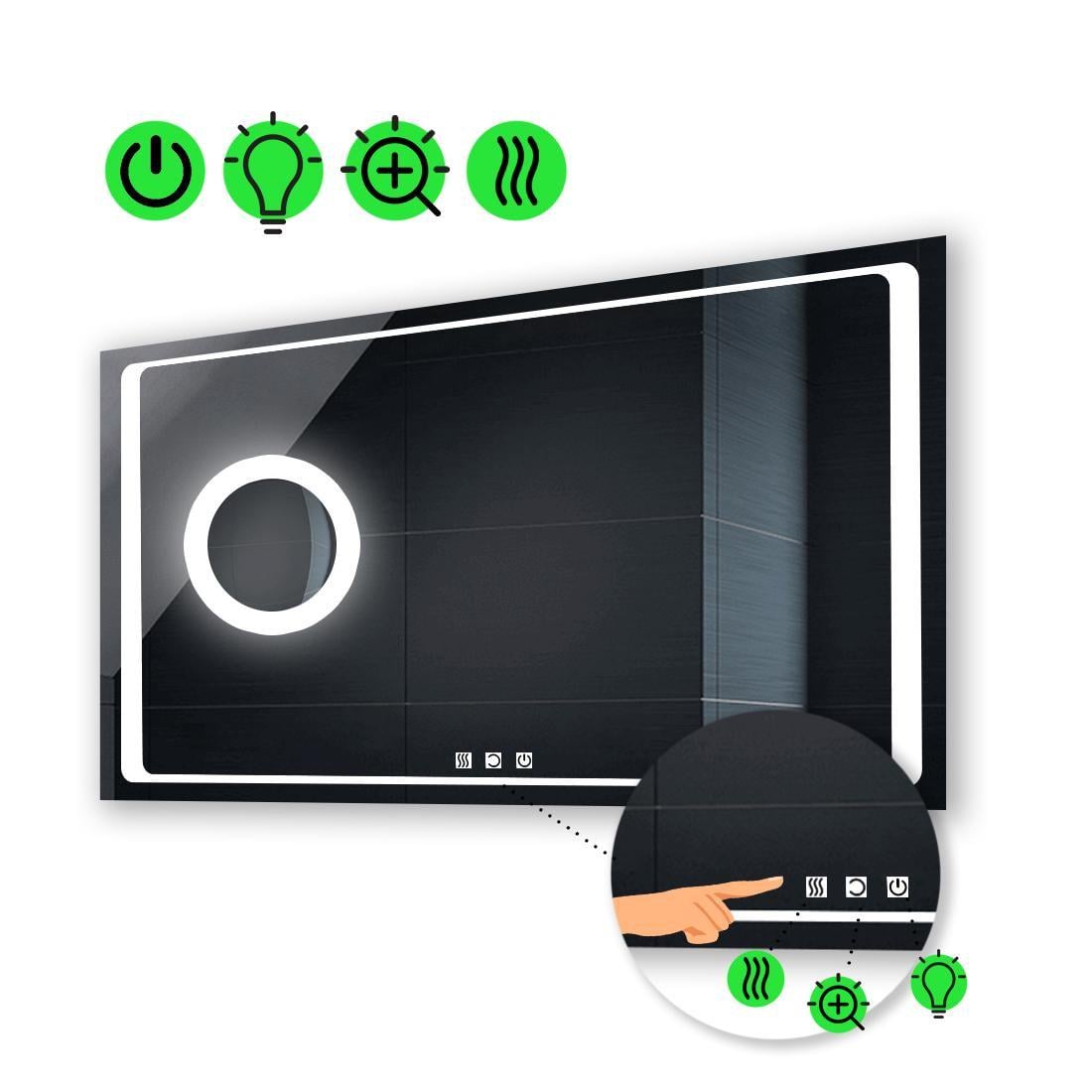 Зеркало с LED подсветкой Emma с тремя сенсорами/подогревом и линзой с подсветкой 80x60 см (Emmag37)