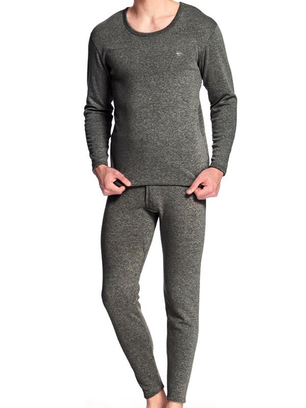 Термобелье мужское хлопковое комплект кальсоны и кофта с мехом -5-20°С L Серый
