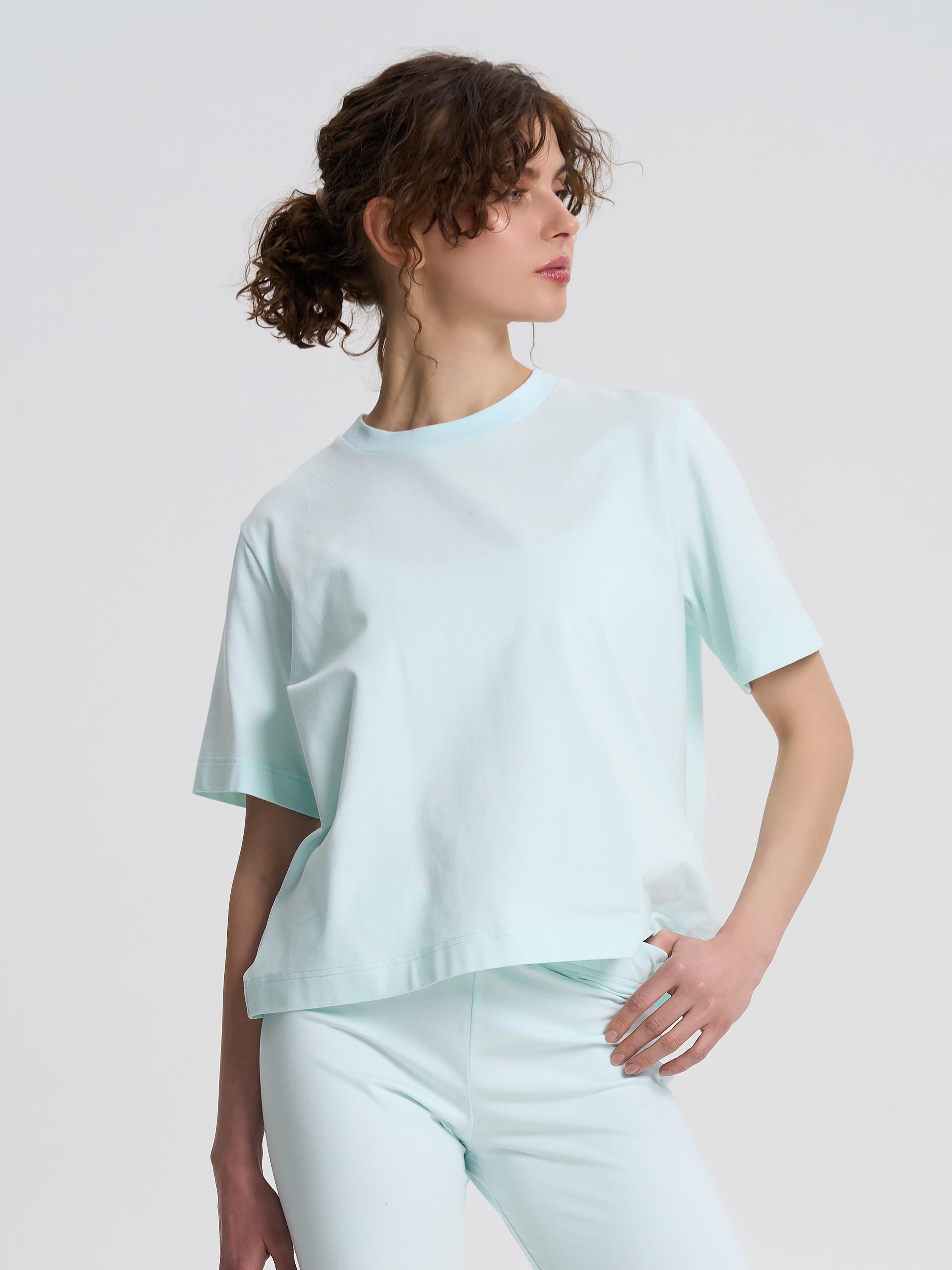 Футболка-оверсайз женская укороченная ROZA 240604 2XL Бирюзовый (4824005717437)