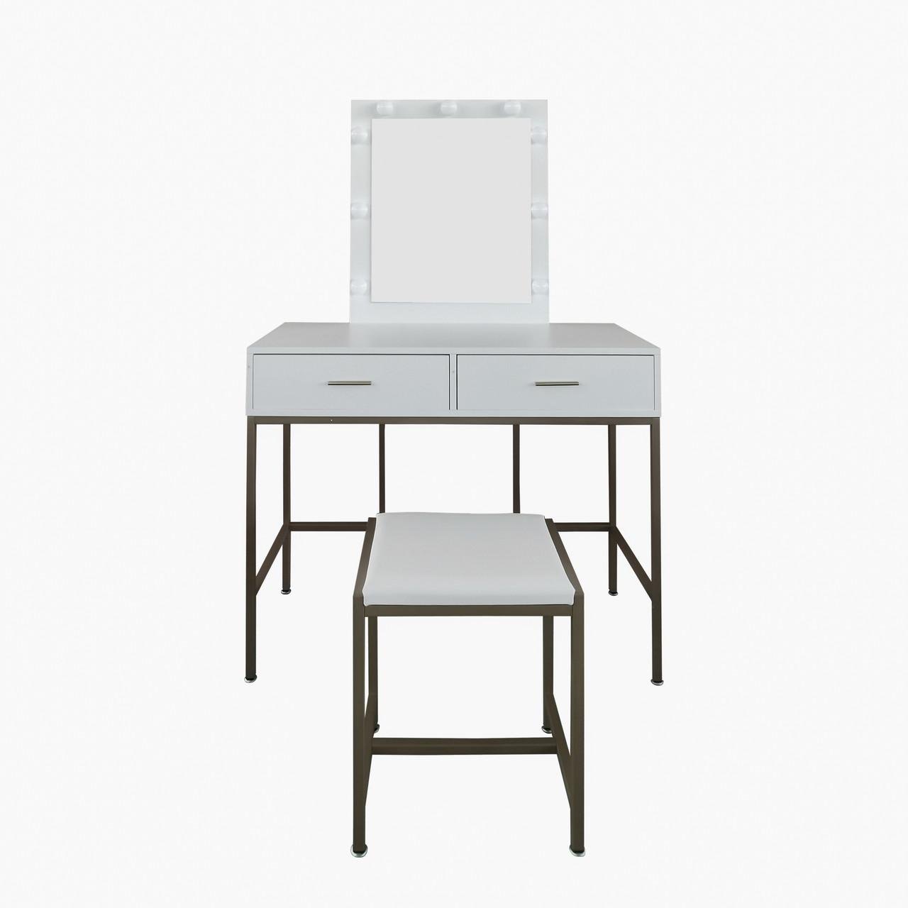 Туалетний столик косметичний та табурет AVKO ADT13 з підсвіткою White Туалетний столик косметичний та табурет AVKO ADT13 з підсвіткою White