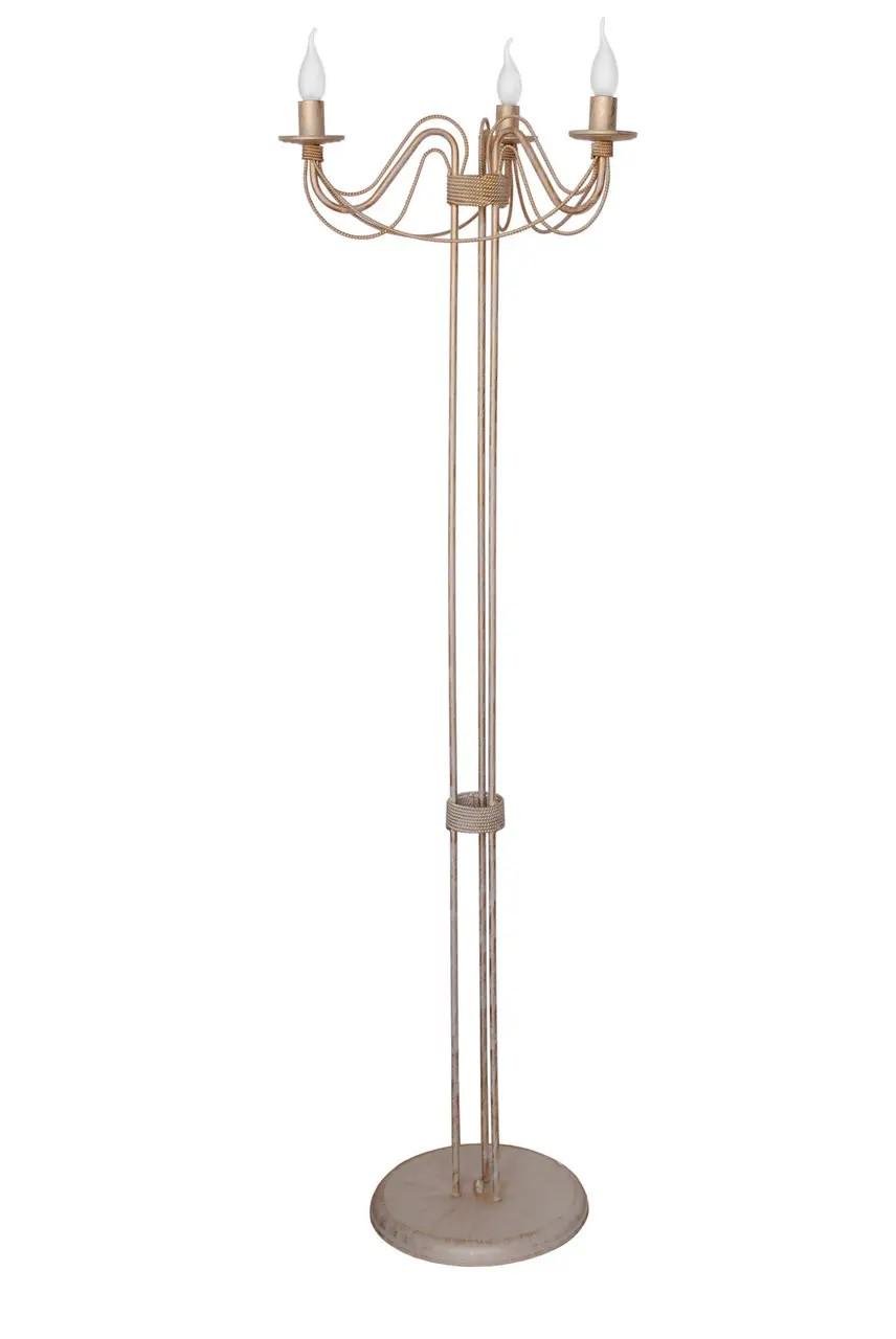 Торшер металлический ручной ковки Грация на 3 лампы лофт/винтаж эффект свечи Е 14 Бежевый/Золотой (КИ3торш)