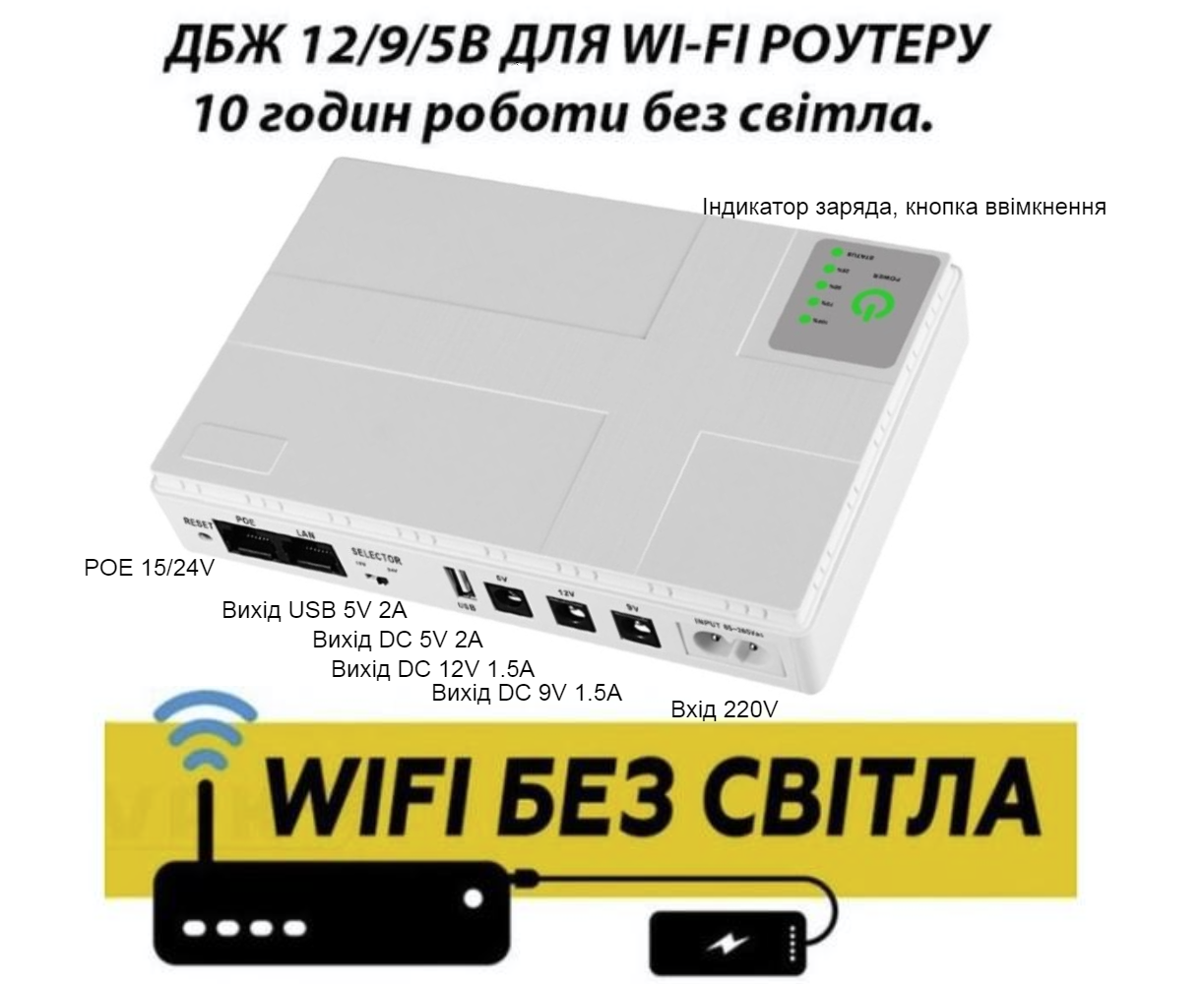 Источник бесперебойного питания DC1018P для роутера 12/9/5V 10400 mAh Белый (UPSDC1018P) - фото 4