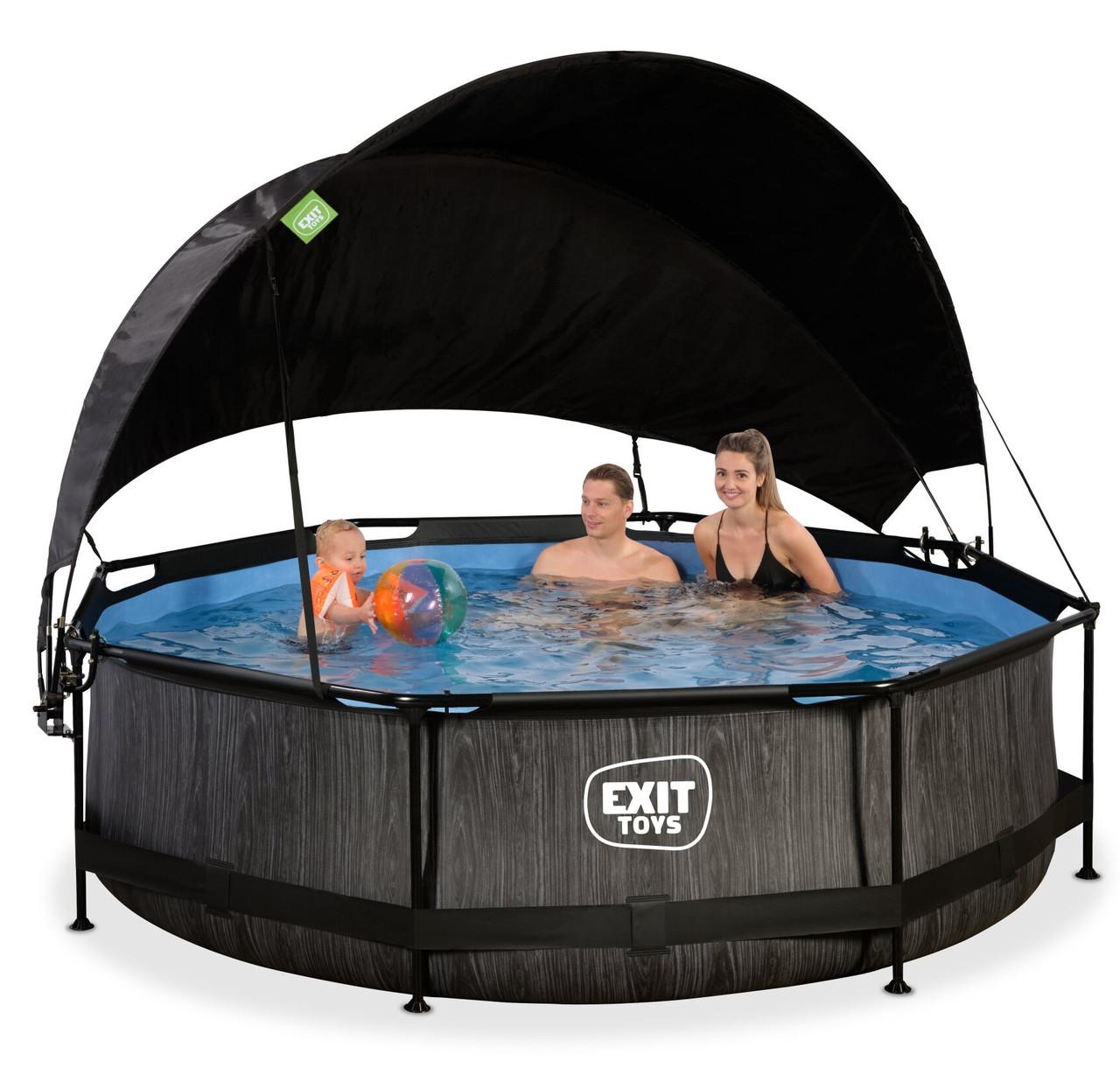 Бассейн каркасный Exit Toys с навесом от солнца 300х76 см Черное дерево (2426880759) - фото 2