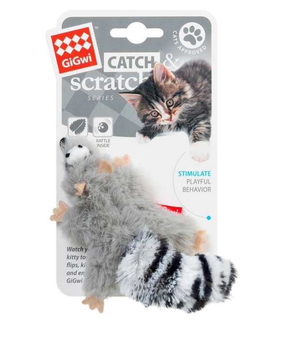 Игрушка для кошек GiGwi Catch&scratch Енот с кошачьей мятой искусственный мех/кошачья мята 8 см (00000007714)